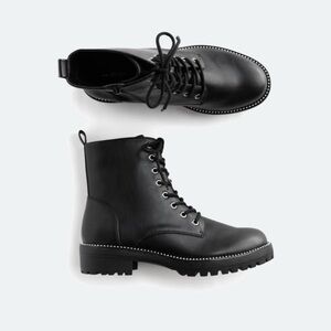 Black Leather Lace-Up Boots